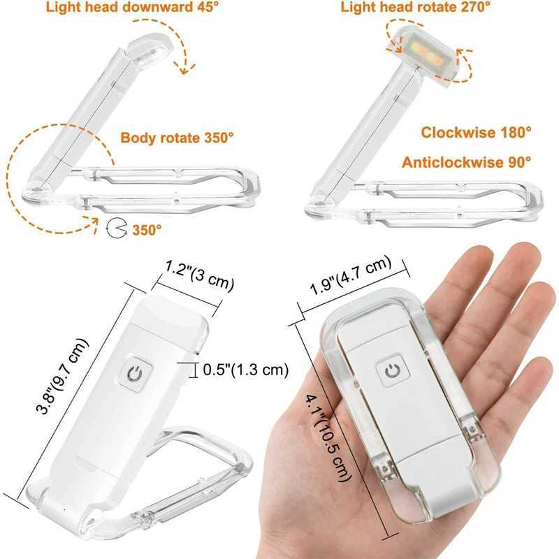 LED USB Rechargeable Book Reading Light Brightness Adjustable Eye Protection Clip Book Light Portable Bookmark Read Light M251120