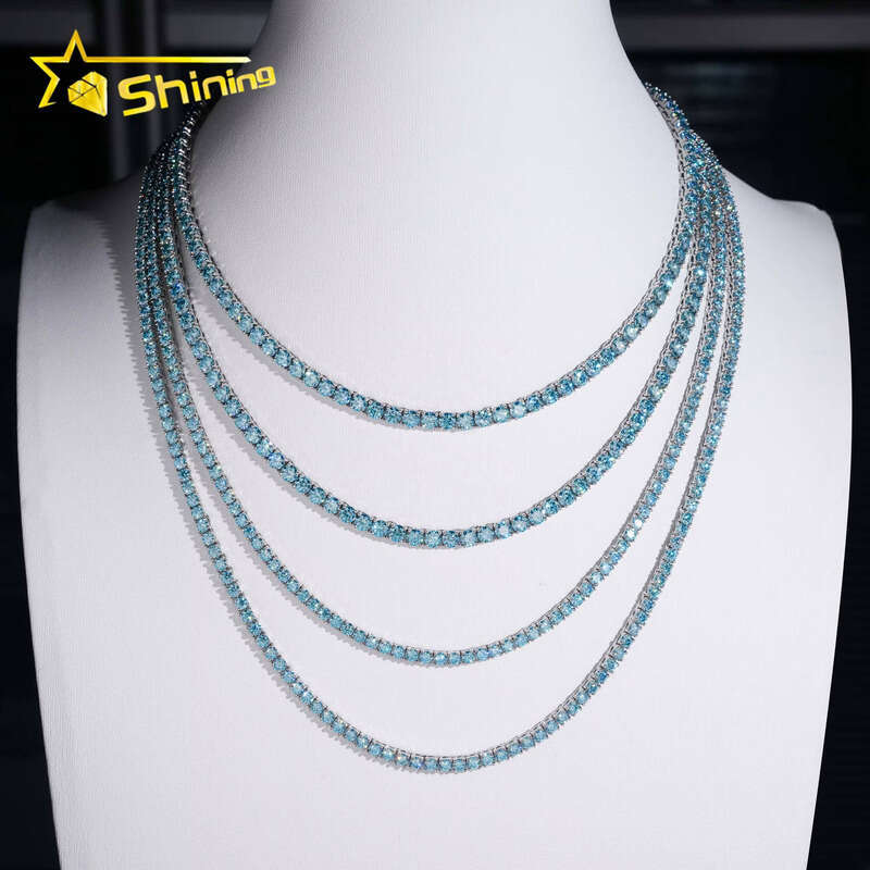 Pass Tester Hip-Hop 3mm 4mm Blue Green Pink Gold Sier Chalcedony Tennis Chain