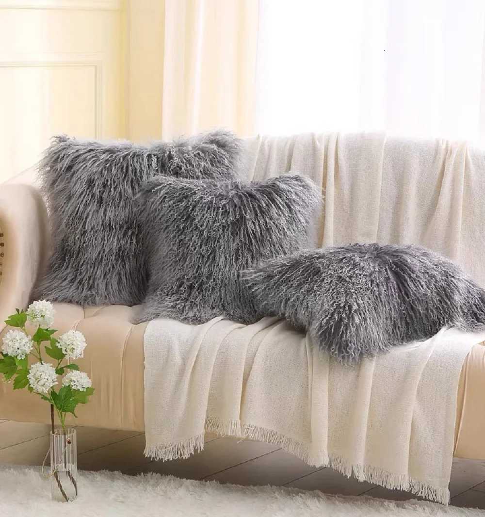 Pillow Case Real Mongolian Lamb Fur Cushion Cover Sofa Cover Tibetan Lamb Fur Home Decoration Fur Cushion C251120