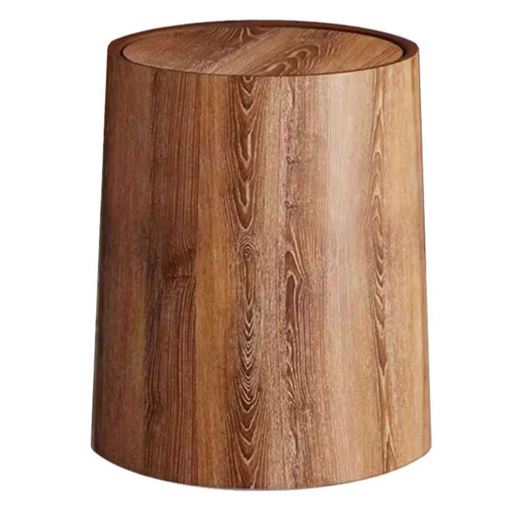 Retro Imitation Wood Grain Trash Can Swing Lid Garbage Bucket Plastic Waste Bin Kitchen Bathroom Household Merchandises Storage C251120