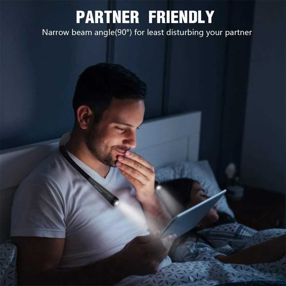 LED Neck Reading Light Usb Rechargeable Read Light in Bed 3 Colors 3 Brightness Adjustable Book Light Neck Book Reading Light M251120