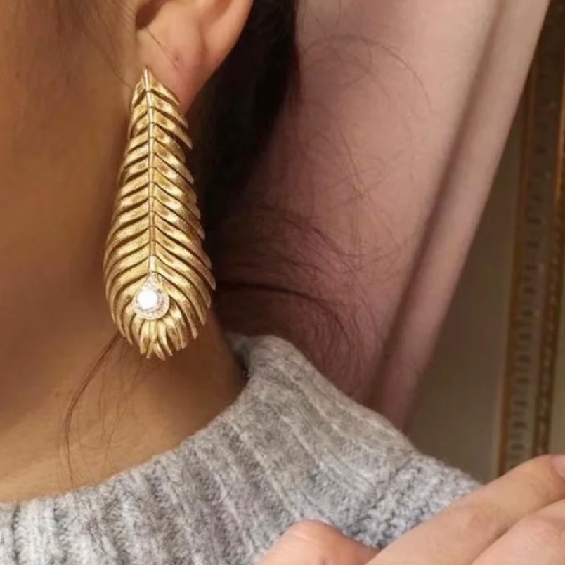ADITA Designer earrings L size feather earring gold plated crystal for womens earrings Top quality with box 025