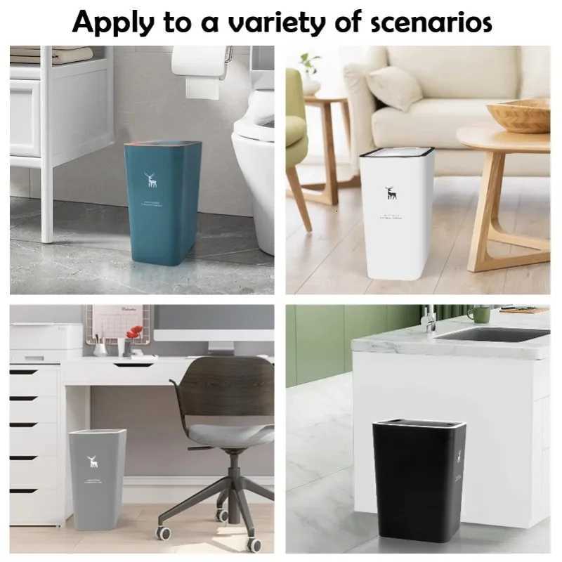 10L 15L Nordic Toilet Trash Can Household With Lid Kitchen ification Press-type Bathroom Living Room Rectangular Trash Can C251120
