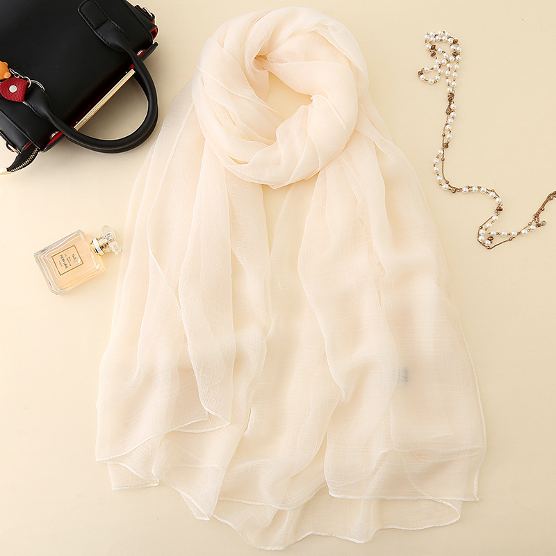 K450 New chiffon pure color silk scarf crocodile wrinkled scarf scarf women's beach towel summer long shawl autumn and winter all-match