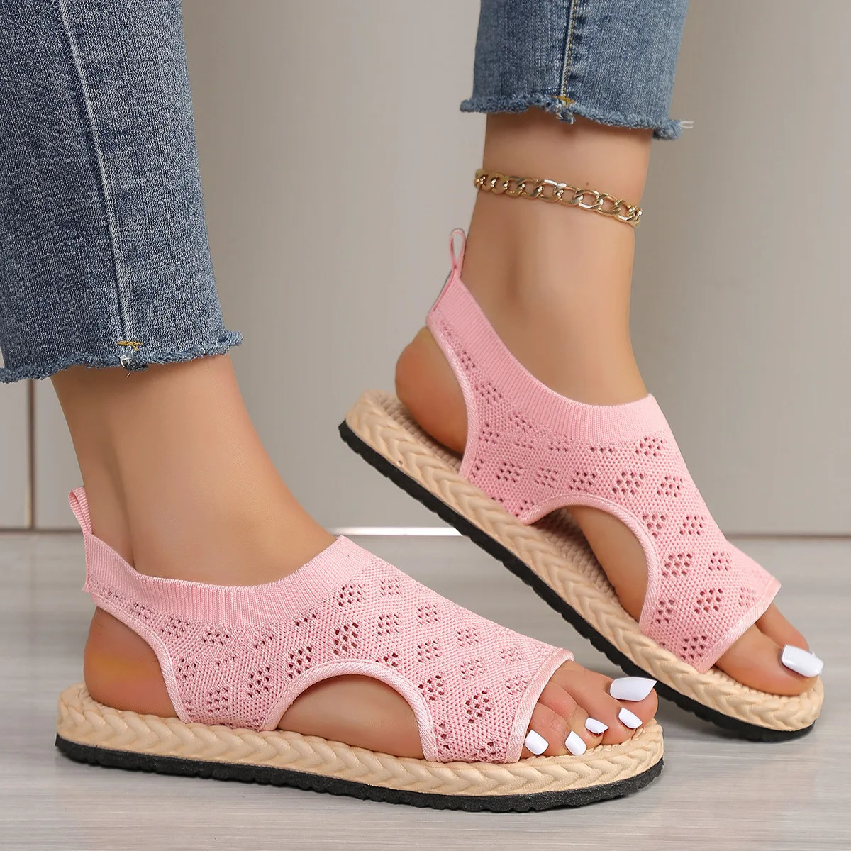 Womens Sandals Summer Flat Bottom Simple and Comfortable Casual Breathable One Step Kick Fish Mouth Sliding Block 250420BJ - view 5