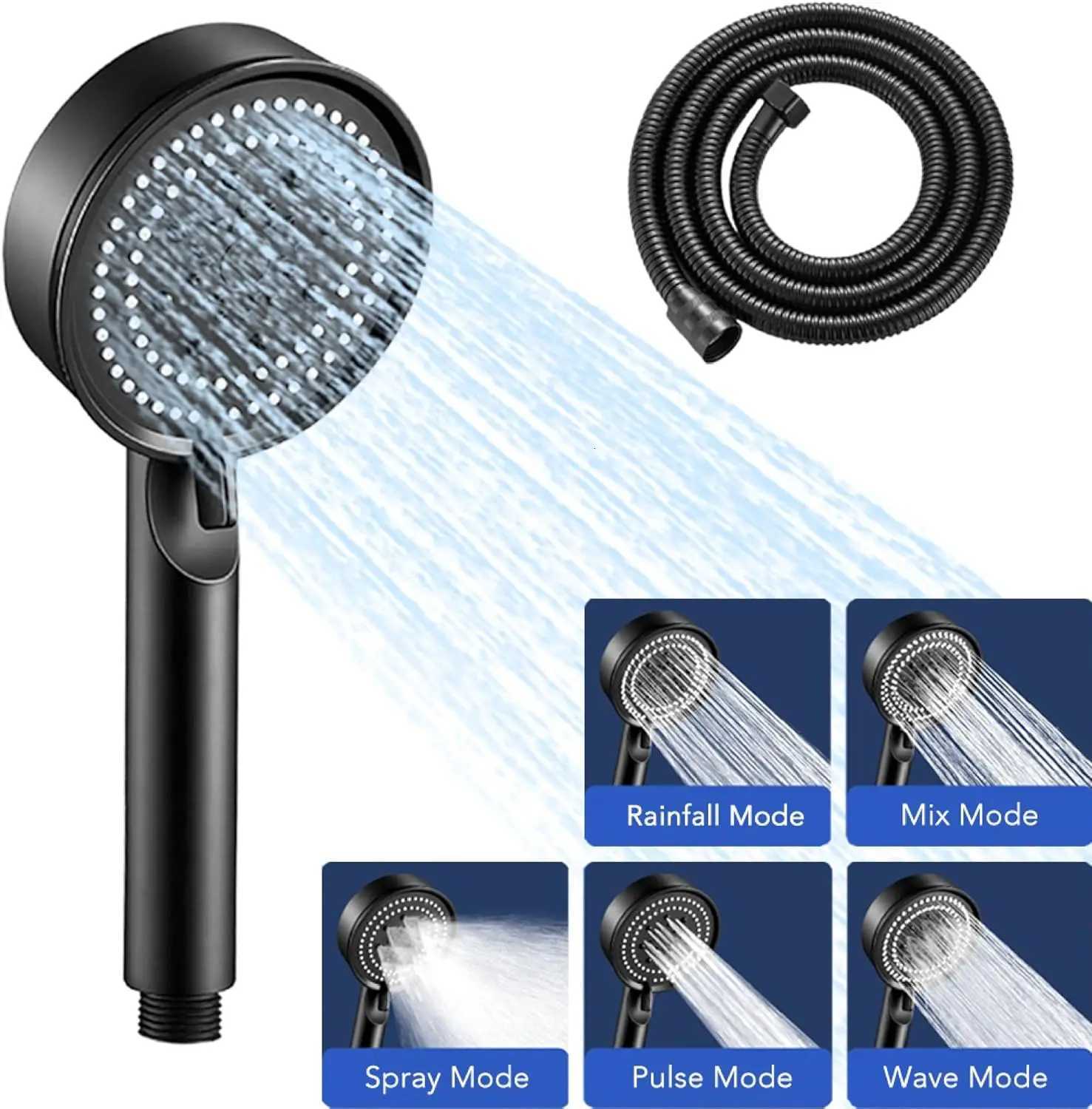 5 Mode Handheld Shower Head High Pressure Water Booster Massage Spray Jet with Anti Leak Proof Hose for Bathroom Household BathM251120
