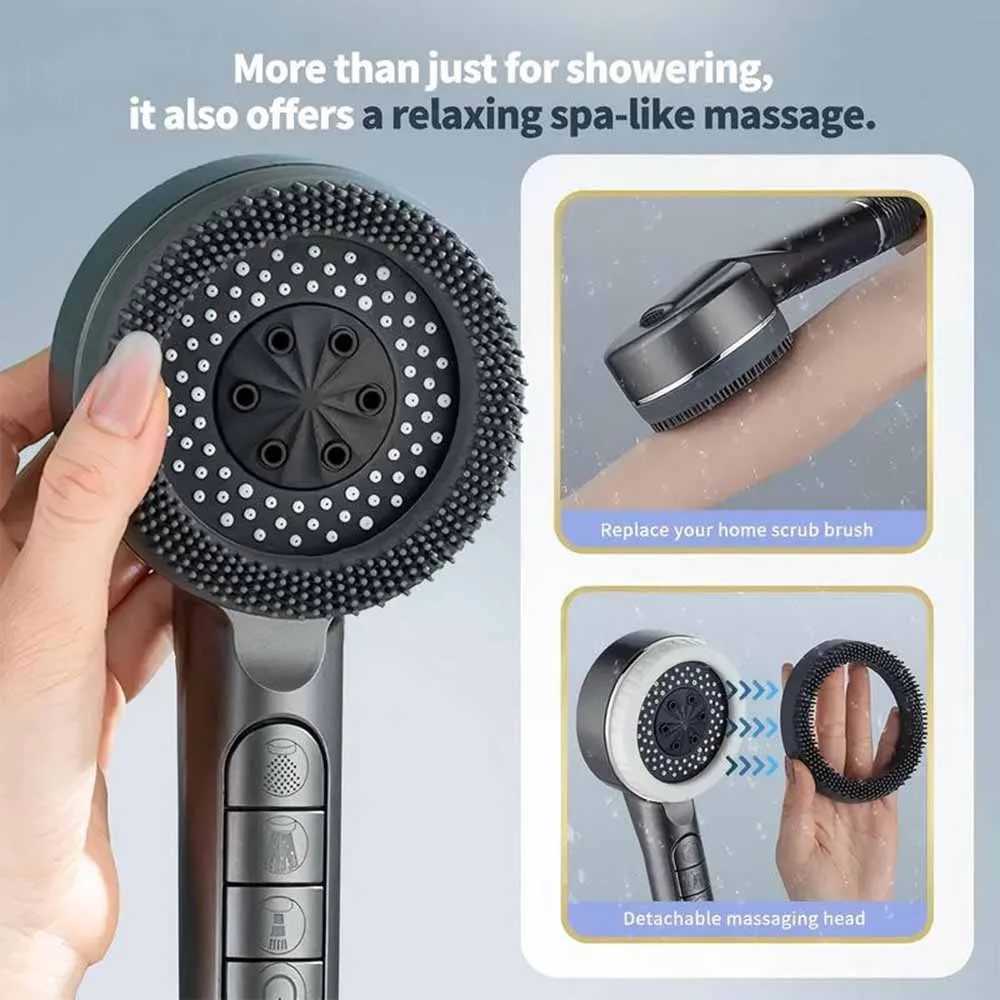 New 7 IN 1 Large Flow Shower Head With Filter 4 Modes High Pressure Water Saving One-Key Stop Water Massage Portable Shower headM251120