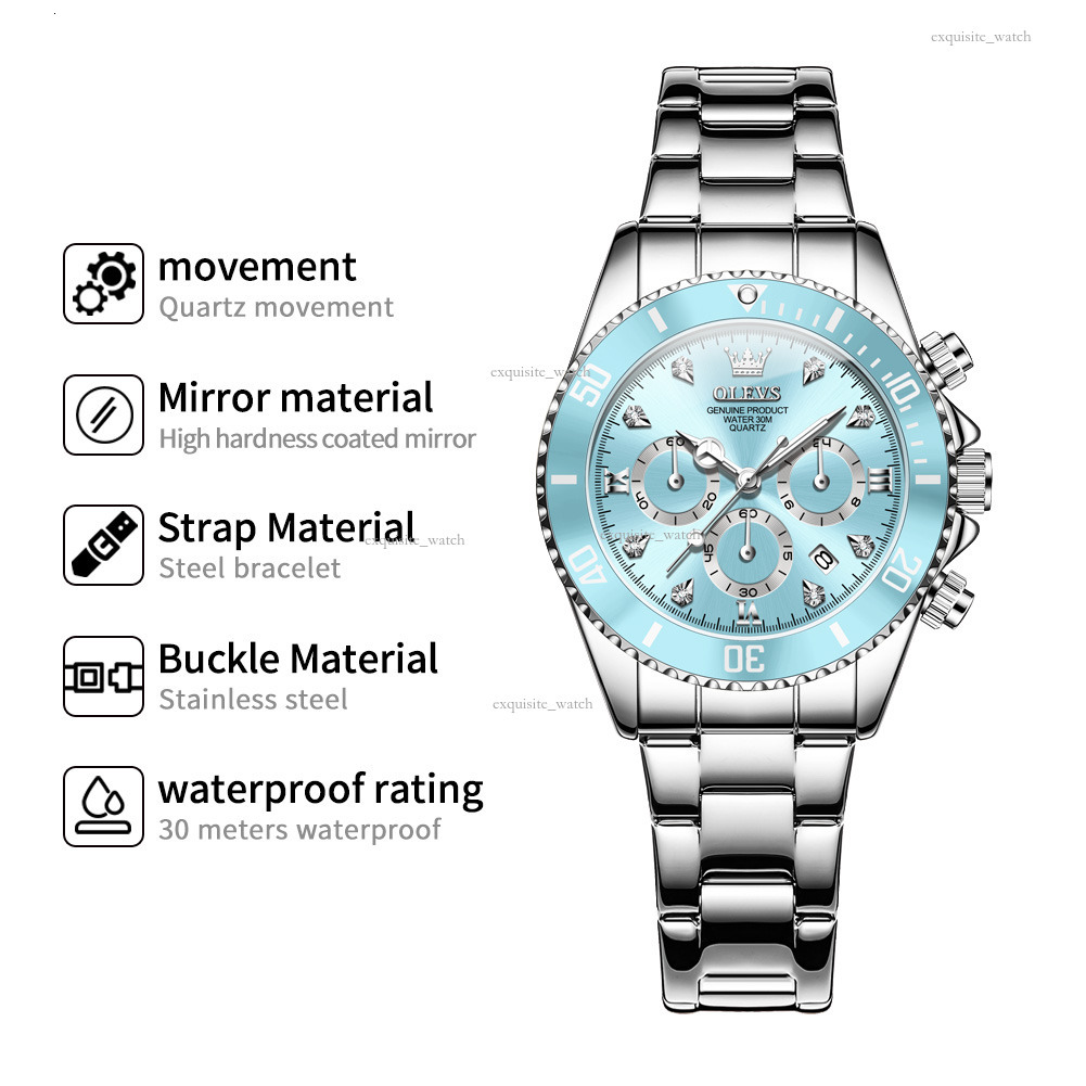 OLEVS Designer Women's Steel Band Multi-functional Green Submariner Quartz Watch Women's Hand Luxury Watch Free Delivery Wholesale