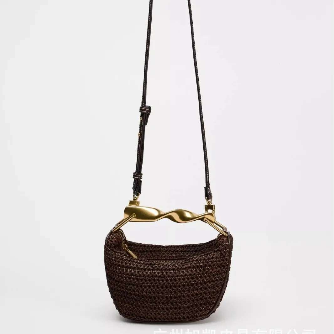 Summer Rattan Half-Moon Beach Shoulder Bags Women's Bucket Purse Woven Straw Handbags Casual Tote Crossbody Bag