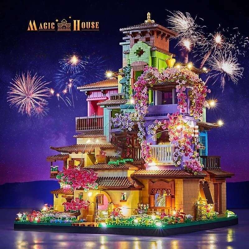 7080PCS Magic Castle Sakura House Building Blocks City Street Model With LED Lights Mini Bricks Toys Children's Christmas Gifts
