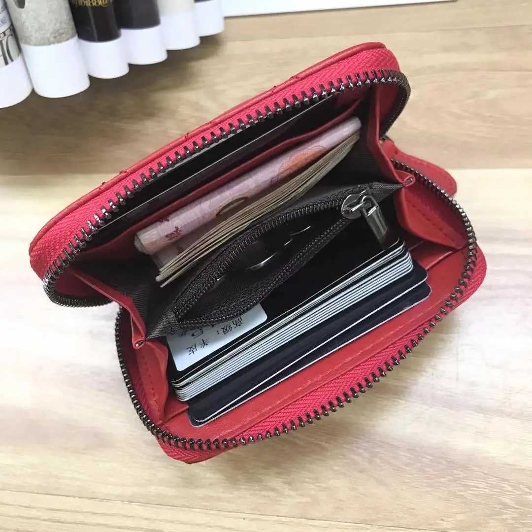 Lady Genuine Lambskin Short Zippy Wallet Designer Style Quilted Leather Coin Purse 5 ColorsW251120