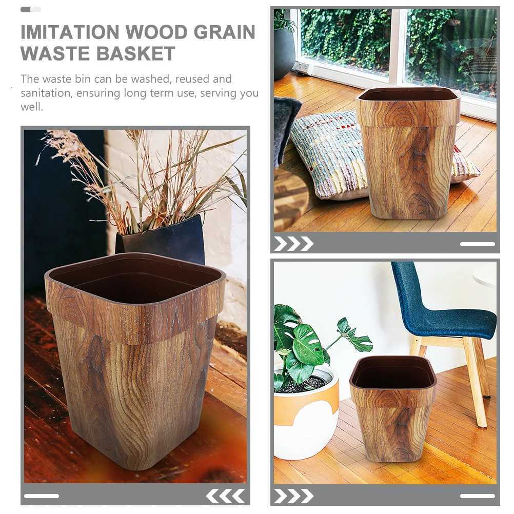 Imitation Wood Grain Plastic Waste Basket Large Capacity Garbage Can for Household Office Kitchen Multi-Function Trash Bin C251120