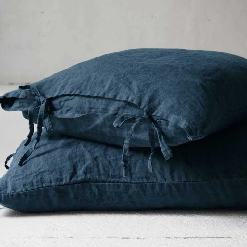 Pillow Case Solid Color Pure Linen Throw Case Euro Sham for BedCustom Size Bowknot Cushion Cover Decoration caseDark Blue C251120