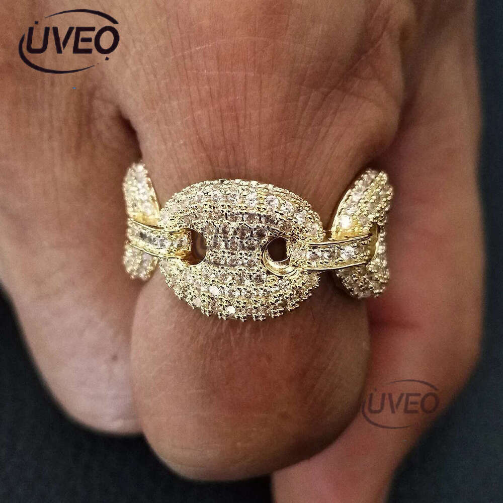 Hip Hop CZ Cubic Zircon Geometric Finger Ring Band Iced Out White Gold Bg Baguette Dia Rings for Women Men Boyfriend Valentine Birthday Jewelry Gifts