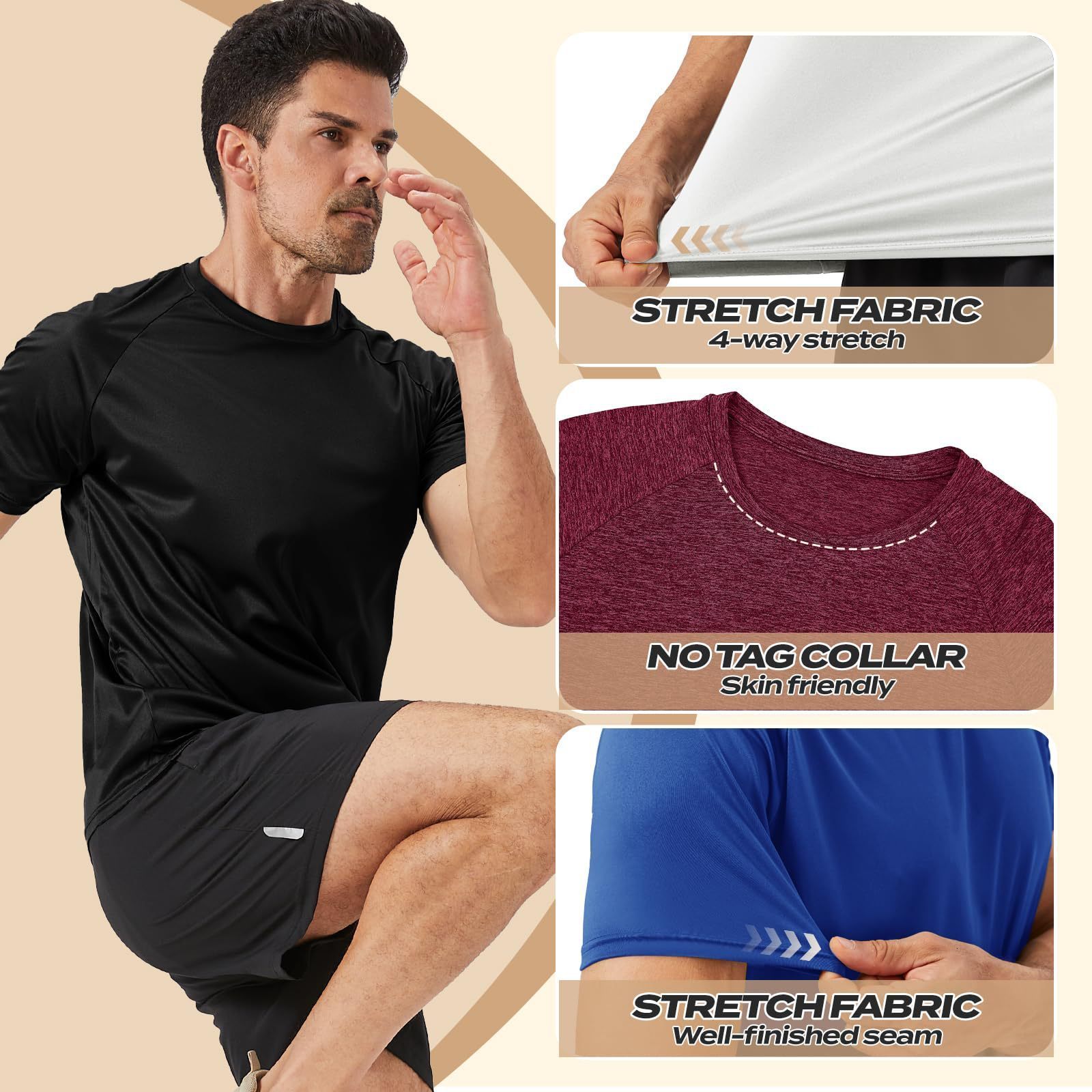 Mens round neck short sleeved fitness sports fashion T-shirt summer thin quick drying slim fit top breathable casual