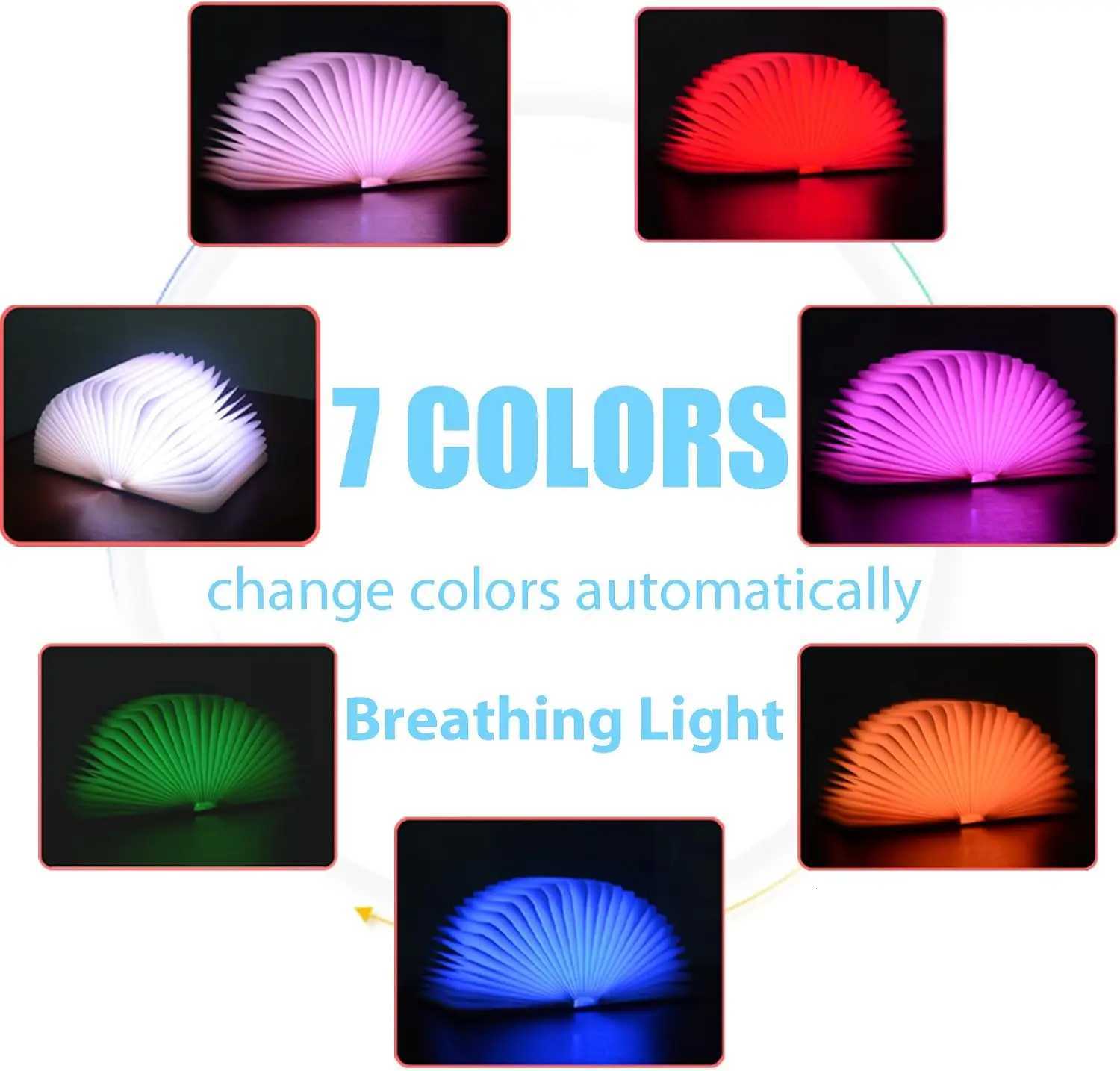 TINGEN 7 Colors Folding Book Lamp without BLE Portable Light Rechargeable LED Paper Lantern with USB Charge Cable M251120