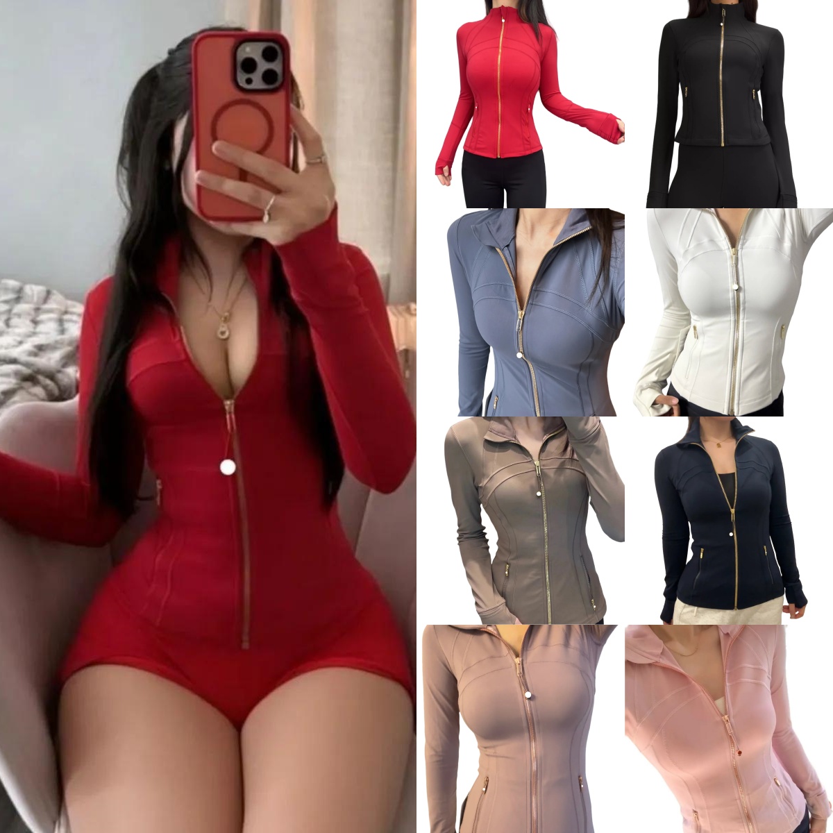 2026 NEW 10A Top Quality Yoga Gold Zipper Jackets Pants Women Cropped Jacket Coat Full Length Jacket Activewear Solid Sportwear Leggings luluity lemonive Jackets