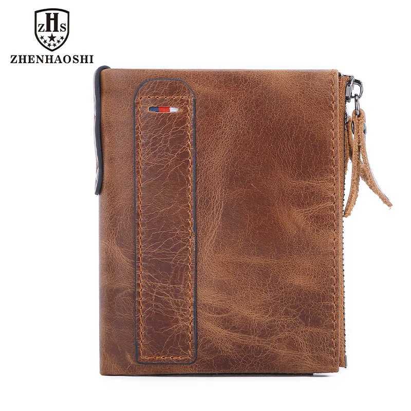 Classic mens wallet leather cowhide short card holder leather mens wallet high-quality designer mens wallet with zipper pocket W250419