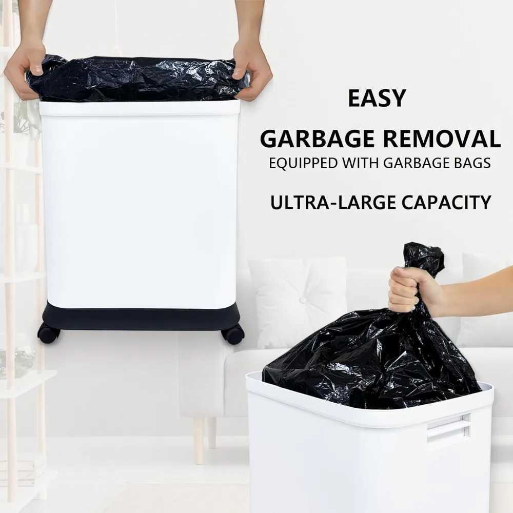 13 Gallon Trash Bin with Lid Adjustable Altitude Wheeled Garbage Can for Kitchen Bathroom Bedroom Office Suitable for 25-4 C251120
