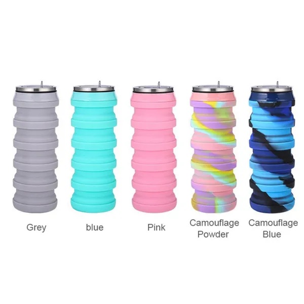 480ml Foldable Silicone Cup Creative Protable Travel Cycling Running Water Bottle Folding Outdoor Sports Kettle Drinkware Z260202