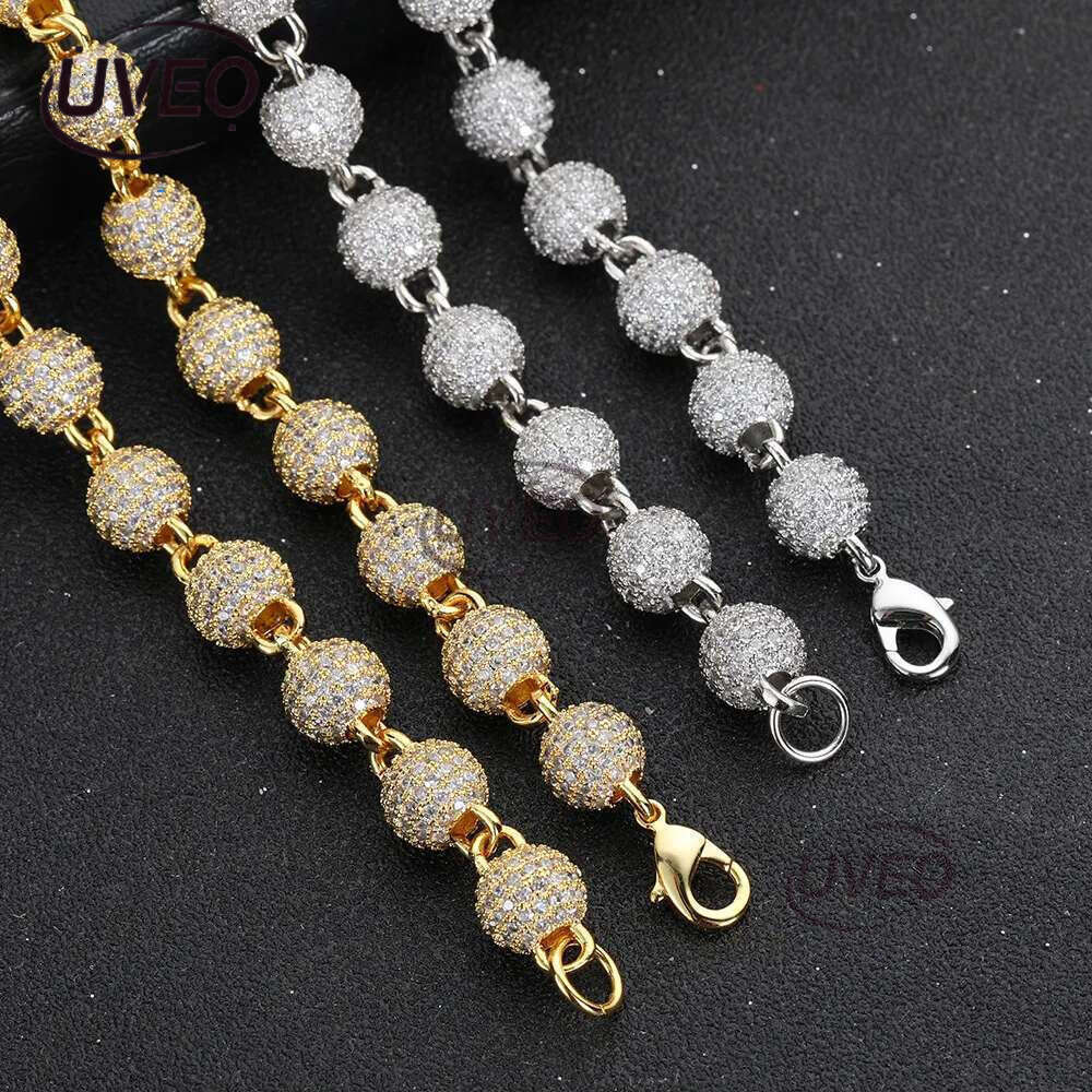 Luxury designer 8mm Hip Hop Ice Out VVS Moissanite Round bead ball Chain bracelet Gold Plated Sterling Silver Men's and Women's Jewelry Free
