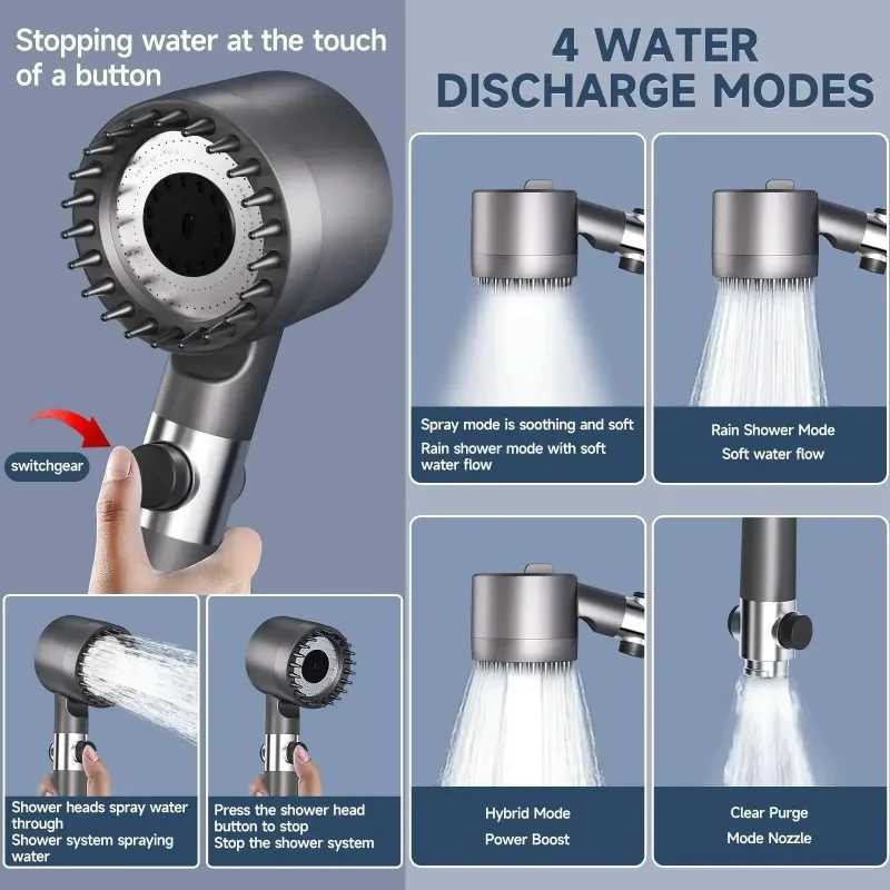 High-pressure shower head with switch massage function and multiple modes includes a 15-meter hose and bracket removes chlorineM251120