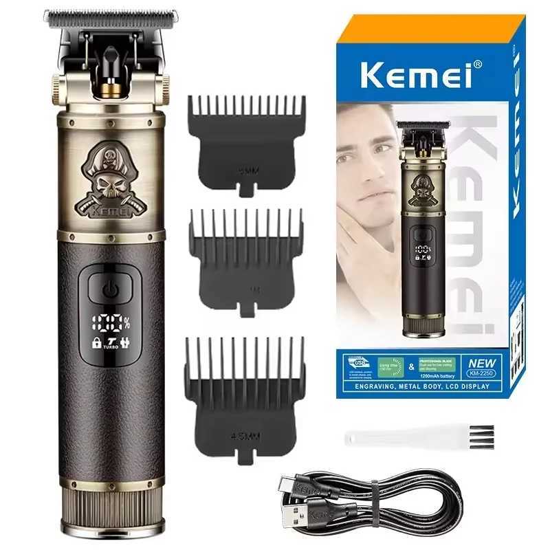 Kemei-2250 Professional Small Aluminum Leather Hair Clipper Mens Beard Trimmer Rechargeable Electric Hair Clipper SetT251120