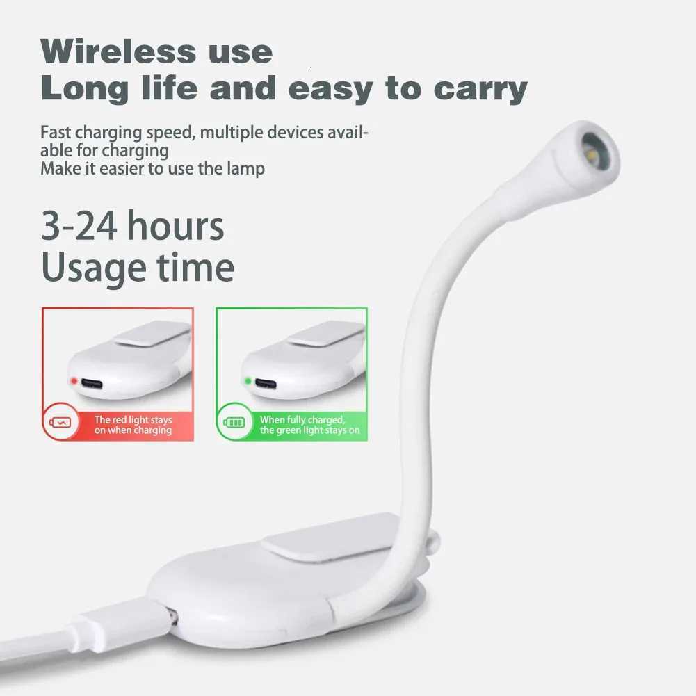 Mini LED Book Light 3 Brightness Adjustable USB Rechargeable Clip-On Study Reading Lamp for Travel Bedroom Dormitory Reading M251120