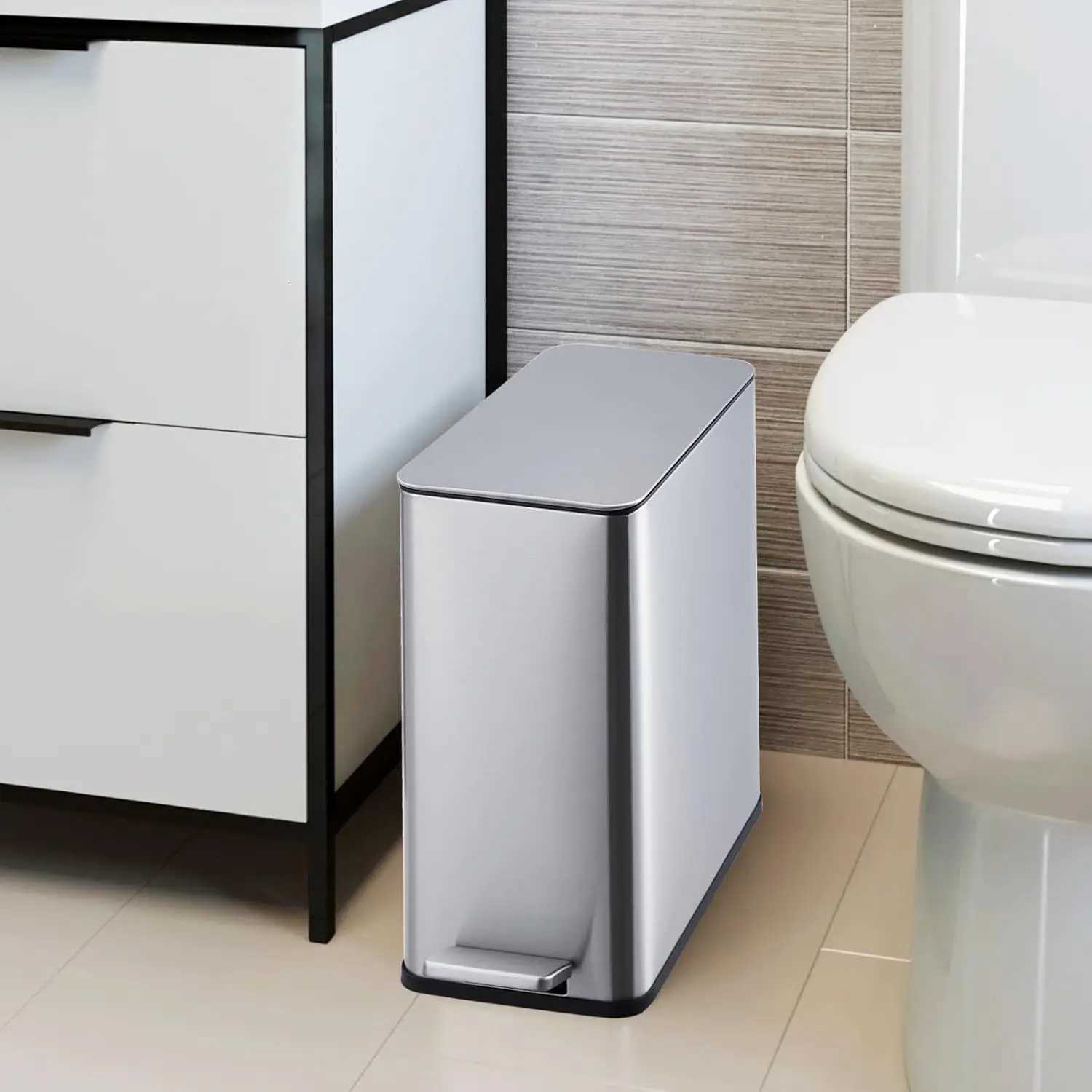 26 Gallon 10 L Trash Can Stainless Steel Kitchen Garbage Can Recycling or Waste Bin Soft Close Step-On Pedal Silver C251120