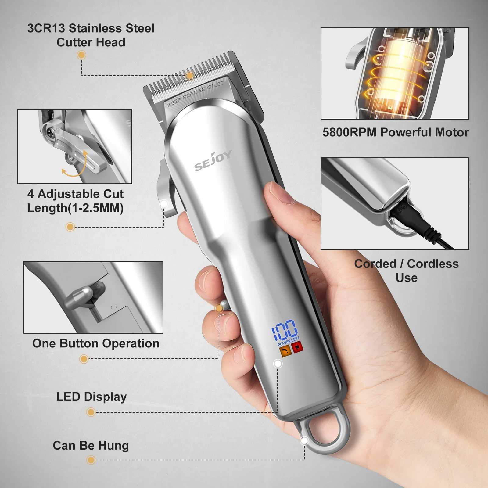 Sejoy Professional Hair Cutting Machine Hair Cutting Kit Cordless Barber Clipper Set with LED Display Hair Clippers for MenT251120