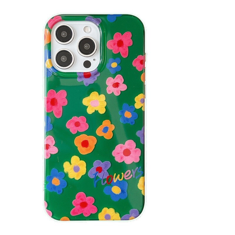 Summer Green Background Colorful Flowers Compatible with iPhone 16 iPhone 15 Pro Max/14/13 Phone Case New Style Personality