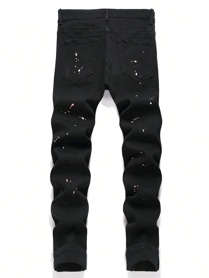 Men y2k Stretchy Skinny Denim Jeans For Casual pants Ripped Patchwork Hole Slim Fit Hip Hop Black Straight Trousers 251218