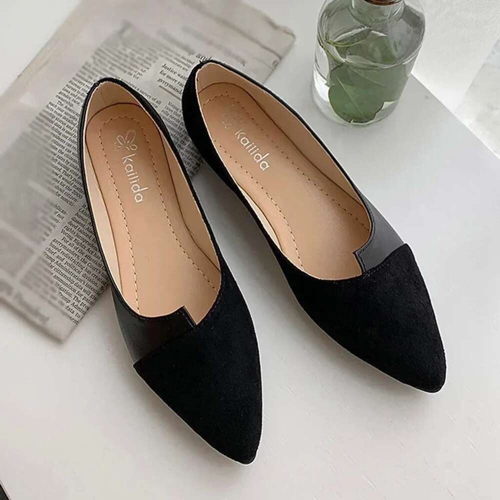 Women Shoes Fashion Splice Color Mule Flats Pointed Toe Ballerina Ballet Flat Slip on Shoe atos Mujer Loafers Size 35-41