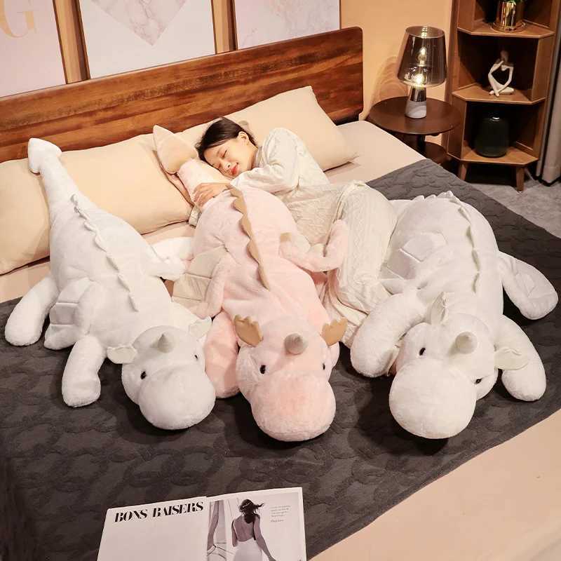 1pc 70-150cm Giant White Dragon Plush Toy With Unicorn Horn Flying Wings Dragons Dinos Hug Throw Pillow Dinos Nap Sleeping Gift G251120