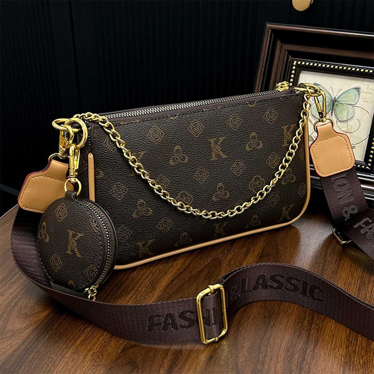 Wen Fi Floral Letter Print Shoder Bag Chain Large Capacity Zipper Adjustable Strap Mini Pouch Attachment Daily Cmute Y251120