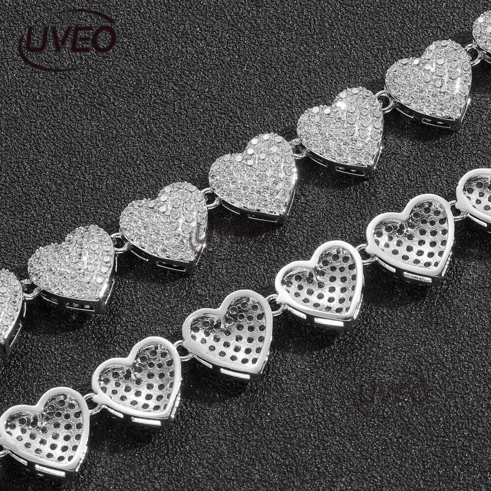 Fashion Designer 10mm Love Necklace Cordate Cuban k Micro Set Zircon Personalized Trendy Heart Shaped Collar Chain Hip Hop Jewelry for Men Women Free 