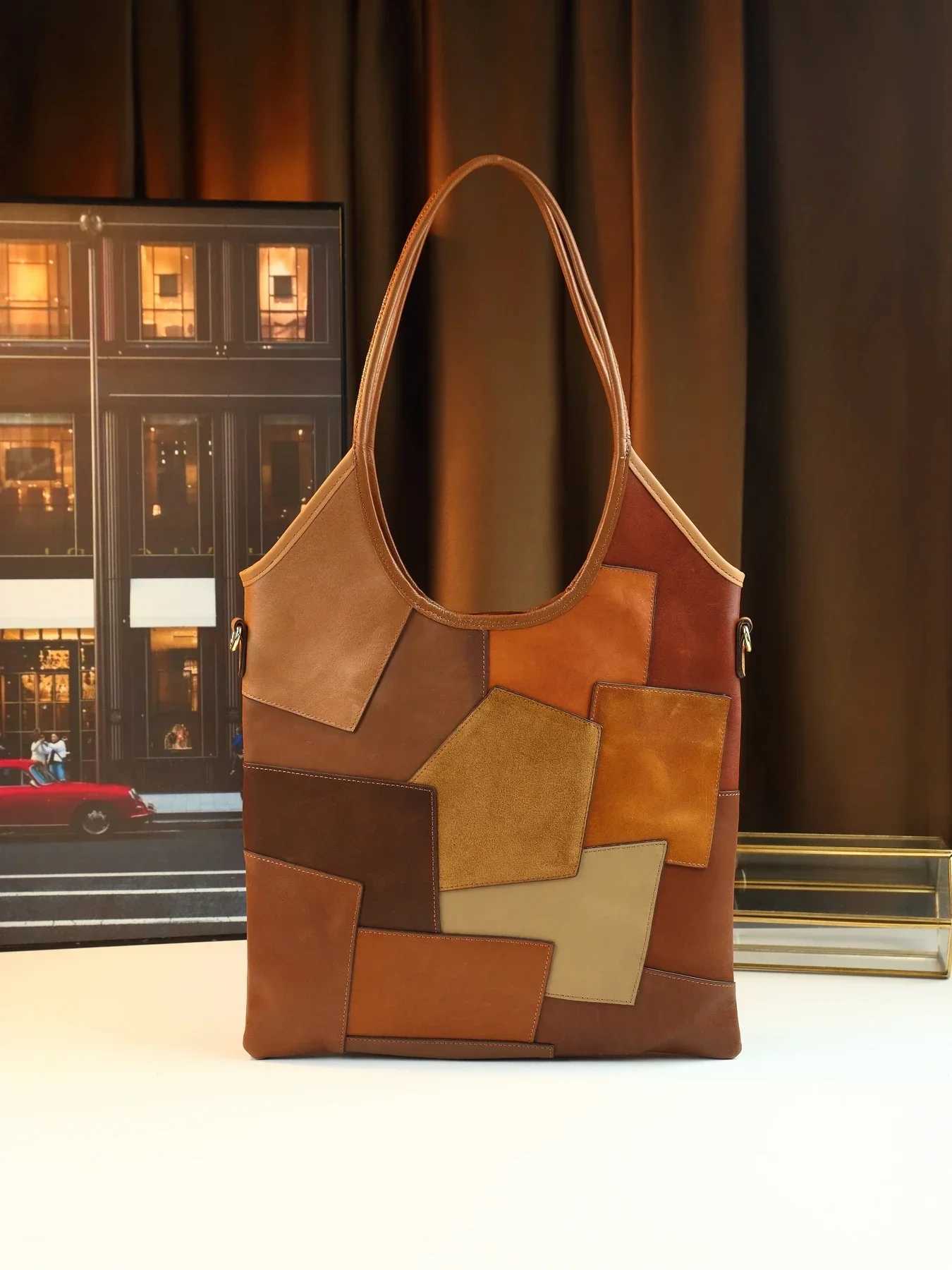 Autumn and winter Korean large-capacity tote bag cmuter bag color block shoder bag Y251120