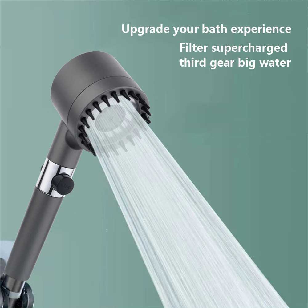Black Shower Head Rainfall High Pressure 3 Modes Adjustable Boost Filter for Bathroom Accessories SetsM251120