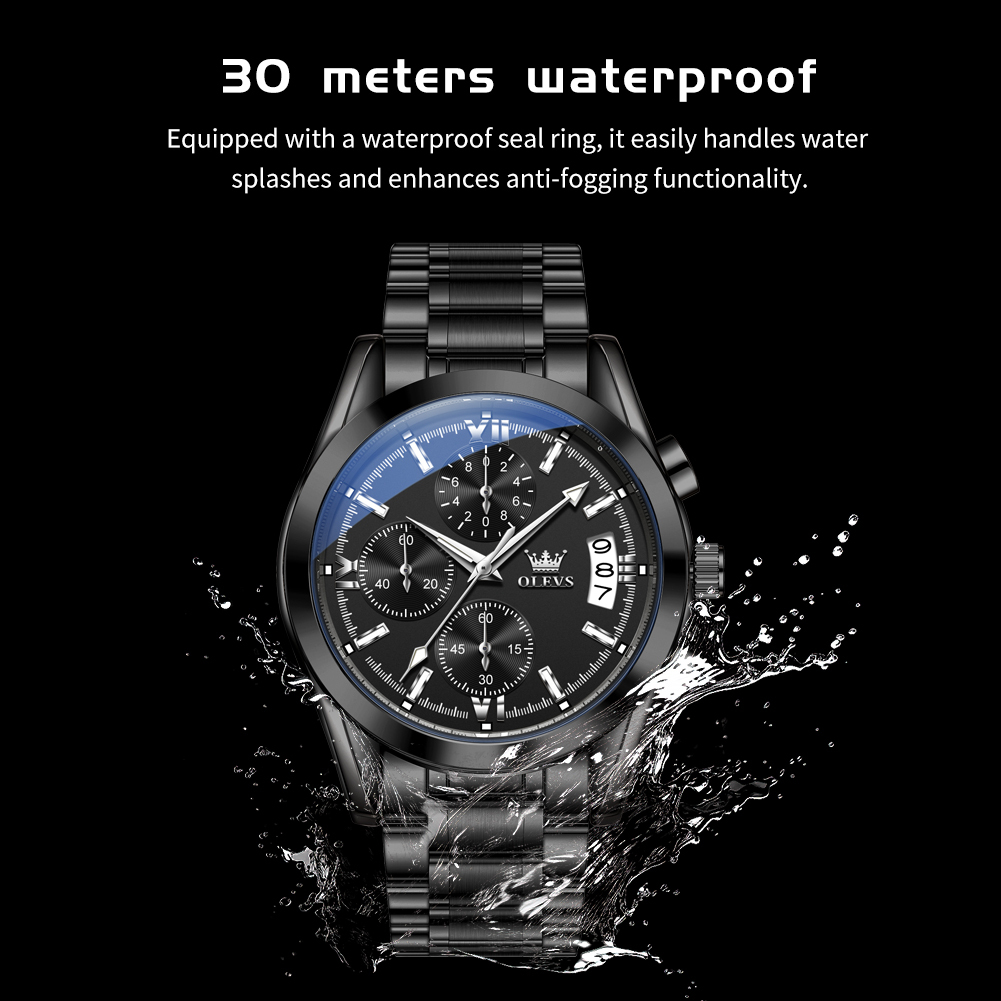 OLEVS Designer Men's Watches Three-eye Multi-functional Fashionable Steel Band Waterproof Quartz Men's Watches Luxury Watches Free Delivery 