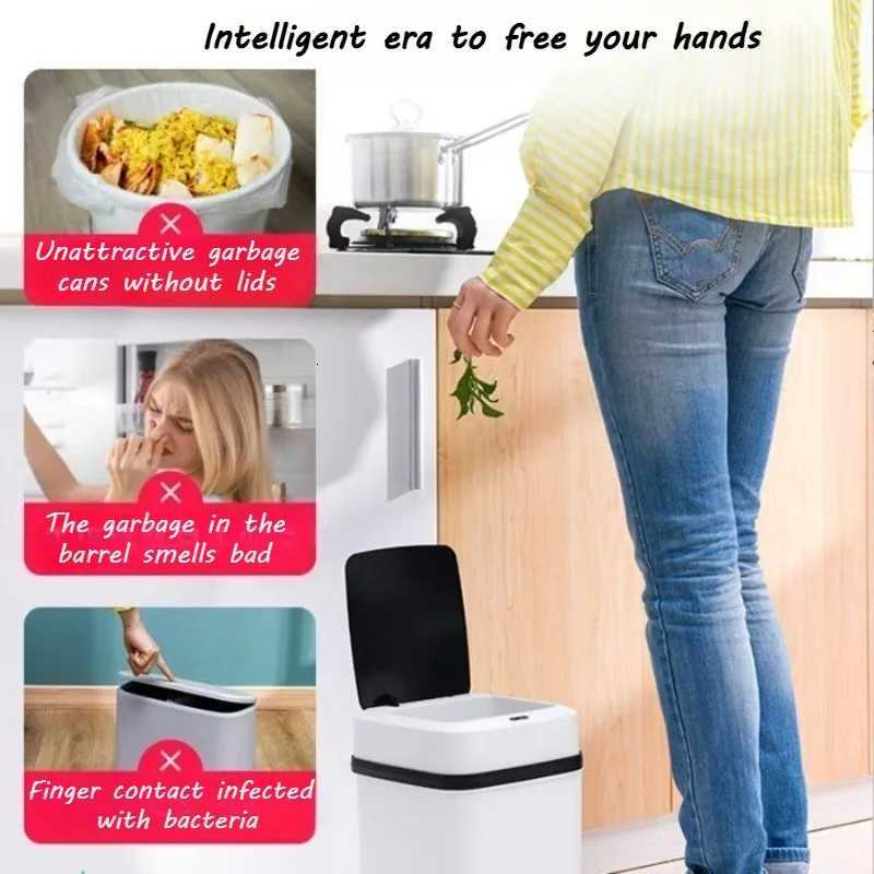 New Household Bathroom Living Room Kitchen with Lid Contact-free Automatic Sensor Open Lid Intelligent Garbage Cans C251120