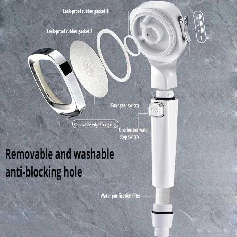 High Pressure Shower Head Water Saving 3 Modes Shower Heads Adjustable One-Key Stop Water Massage Sprayer Bathroom AccessoriesM251120