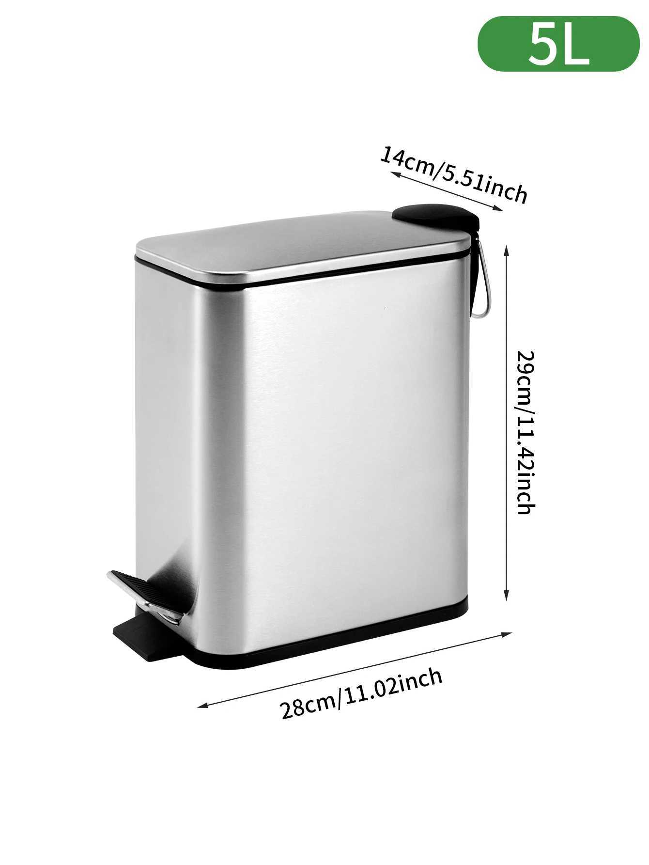5L Rectangular Sanding Trash Can With Lid And Foot Pedal Stainless Steel Household Cleaning Bucket Kitchen Storage Bucket C251120