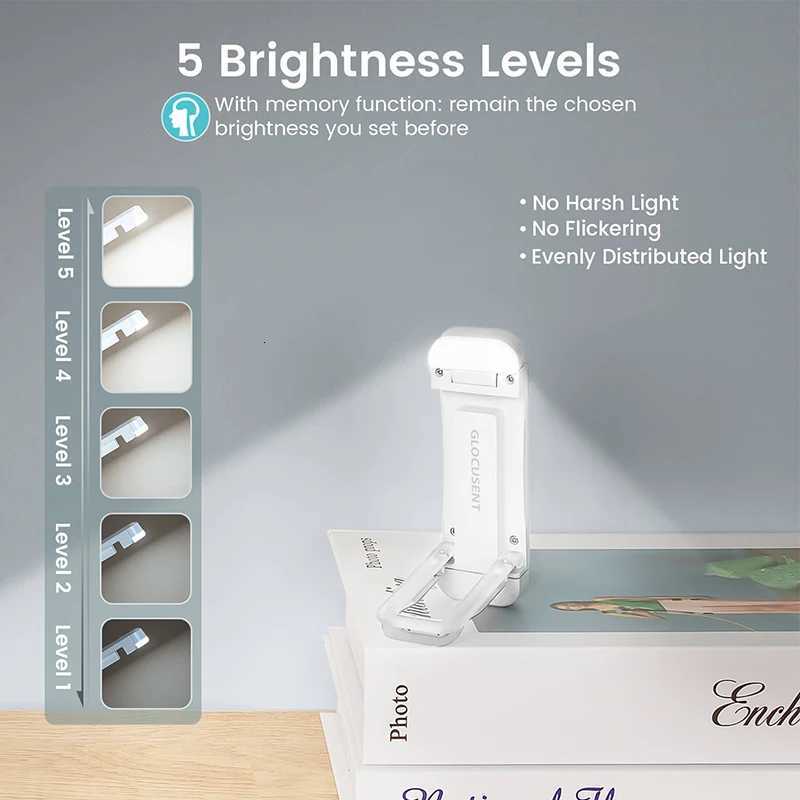 USB Rechargeable Book Light for Reading in Bed Portable Clip-on LED Reading Light Clip Desk Light Bookmark Read Light Night Lamp M251120
