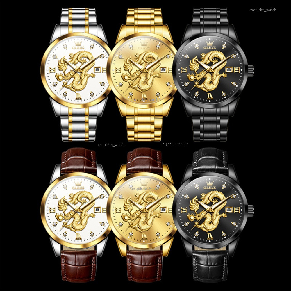OLEVS Designer Men's Outdoor Golden Dragon Watches Steel Band Watches Luminous Waterproof Quartz Watches Luxury Watches Free Delivery And Wholesa