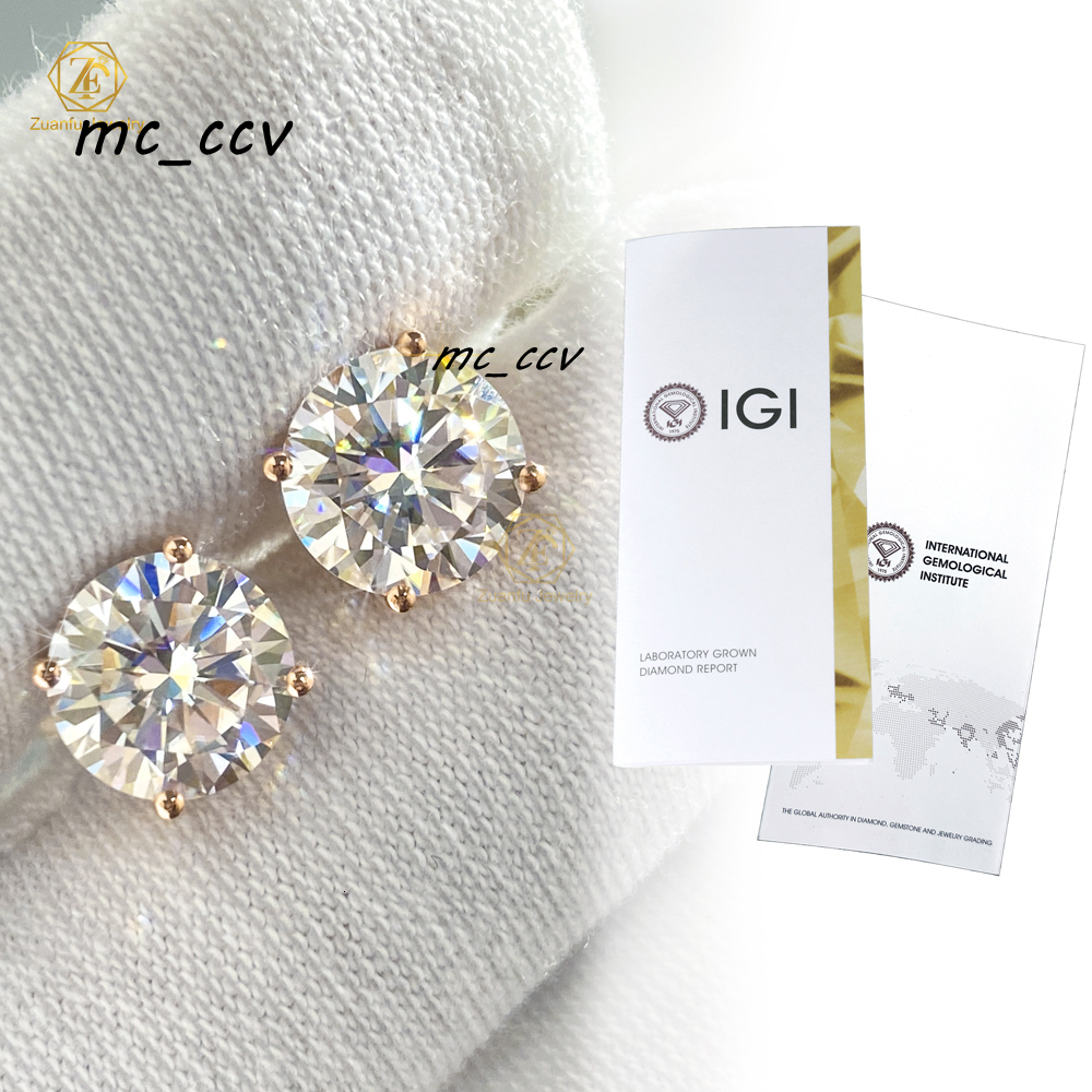 Hot Sale D Color VS1 IGI Certified 0.3ct 0.5ct 1ct 1.5ct 2ct Lab Diamond 14k 18k Real Gold Lab Grown Diamond Stud Earrings