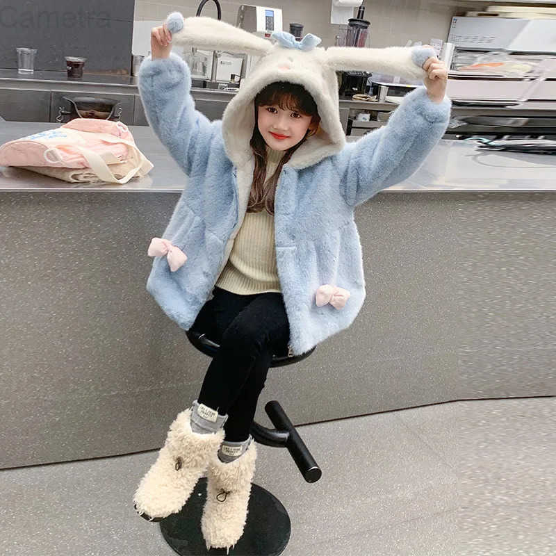 Sanrio Kawaii Cinnamoroll Kids Plush Jacket Hooded Anime Sanrios Cartoon Winter Girl Fashion Sweet Warm Mink Fur Hooded Coat Outdoors H251120