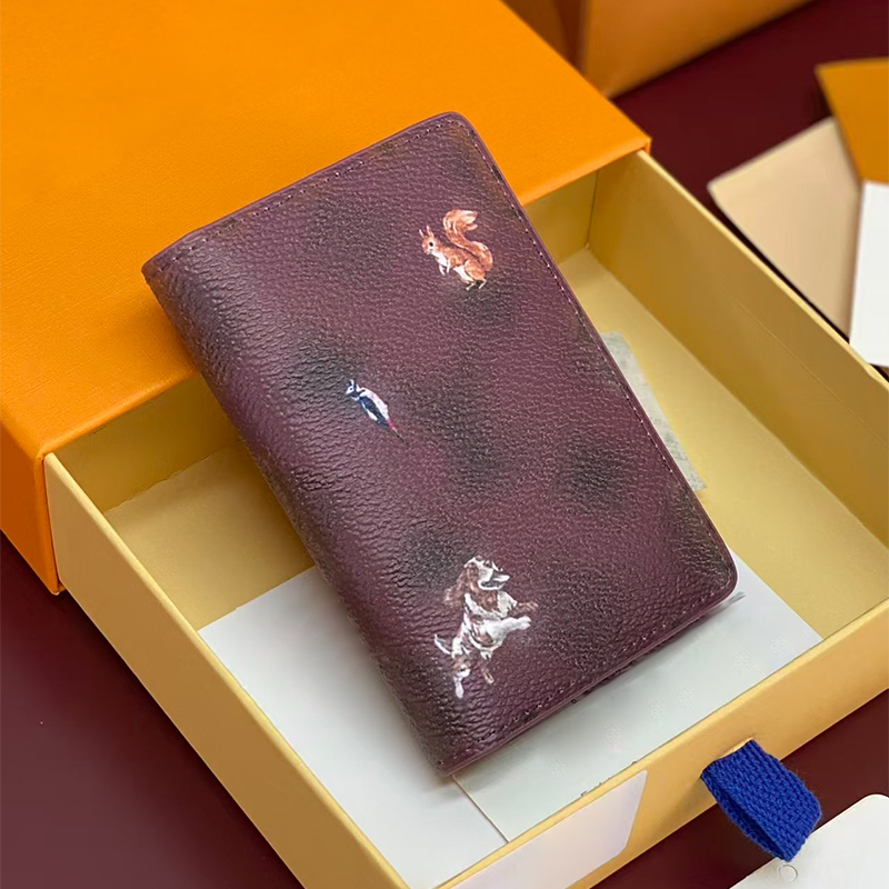 Genuine Leather passport cover designer wallet card holder short case women business credit card case coin purse small wallet pocket bag 5A clutch wallet with box