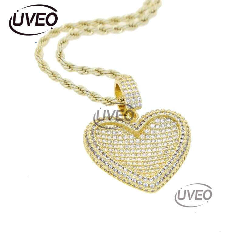 Iced Out Big Heart Pendant with Rope Chain Necklace Paved 5A Cz Stone for Women Men Hip Hop Necklaces Jewelry Drop Ship