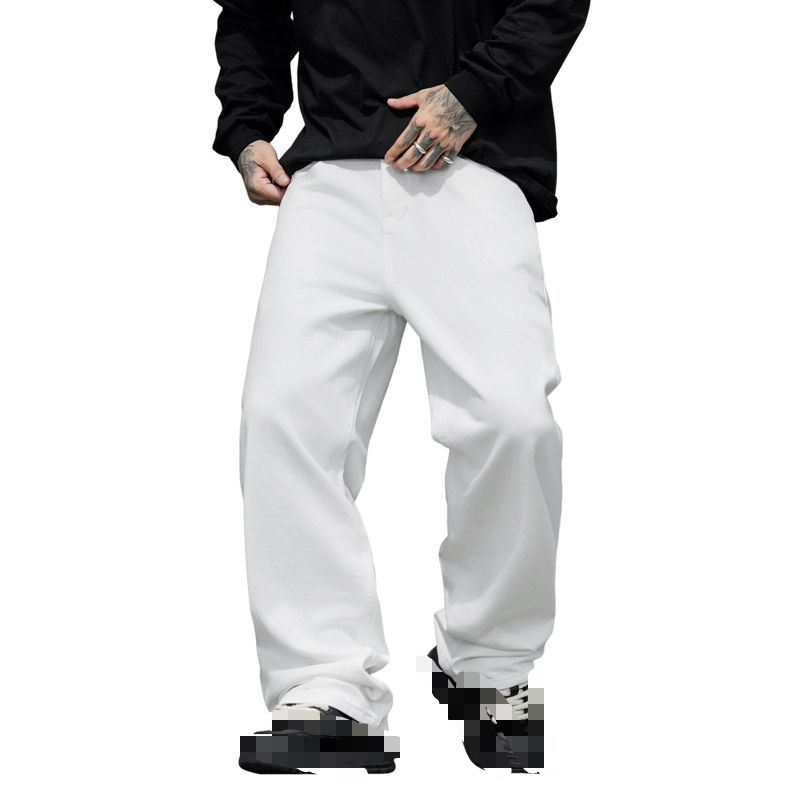 New autumn and winter style ultra-soft pure cotton white American trendy brand loose straight-leg wide-leg jeans with a drape---C033