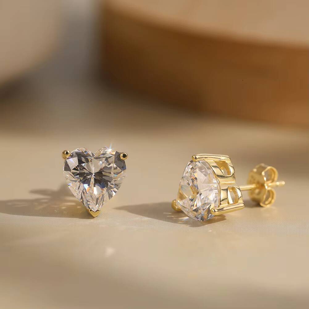 BSMOE07 RINNTIN Moissanite Heart Earring 925 Sterling Silver 5mm 65mm 8mm 9mm 10mm D Color VVS Moissanite Stud Earrings Jewelry